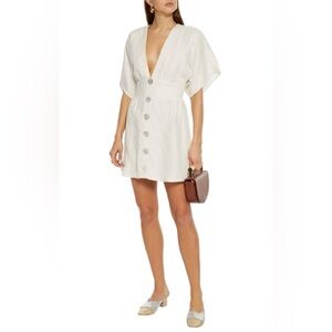 Reformation Ty Cream Linen Decorative Buttons Women’s Mini Kimono Dress-size 0